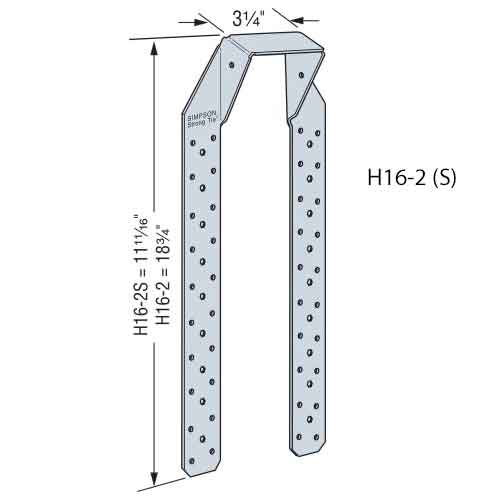 Simpson Strong-Tie H16-2 Hurricane Tie Dimensions