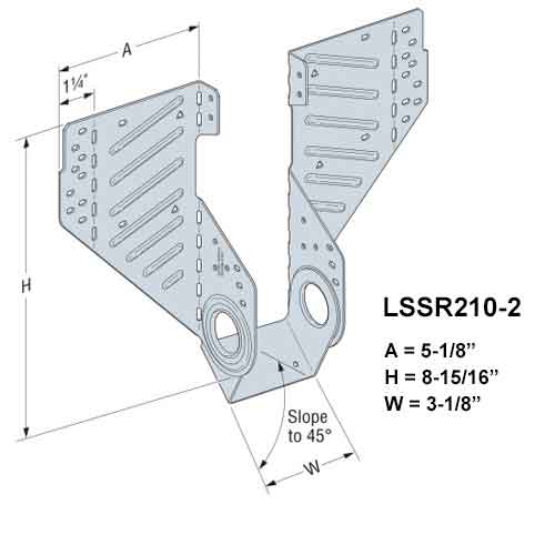 Simpson Strong-Tie LSSR210-2Z Field Adjustable Rafter Hanger - Dimensions
