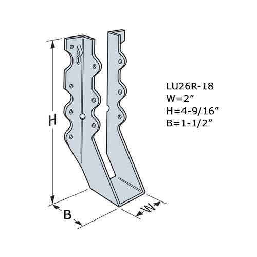Simpson Strong-Tie LU26R-18 Hanger Dimensions