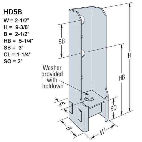 Simpson Strong-Tie HD5B Holdown Dimensions