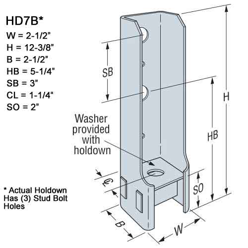 Simpson Strong-Tie HD7B Holdown Dimensions