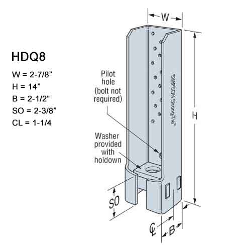 Simpson Strong-Tie HDQ8 Holdown Dimensions