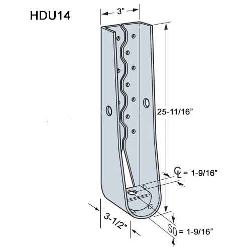 Simpson Strong-Tie HDU14-SDS2.5 Holdown Dimensionsm