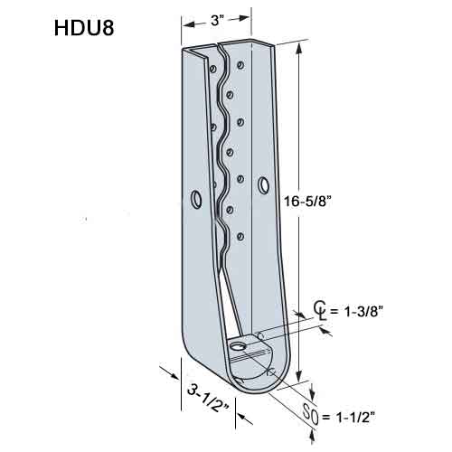 Simpson Strong-Tie HDU8-SDS2.5 Holdown Dimensions