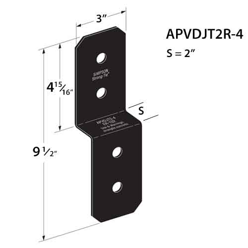 Simpson Strong-Tie APVDJT2R-4 Rough Deck Joist Ties Dimensions