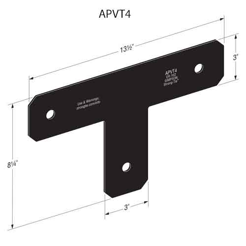 Simpson Strong-Tie APVT4 Outdoor Accent T-Strap dimensions