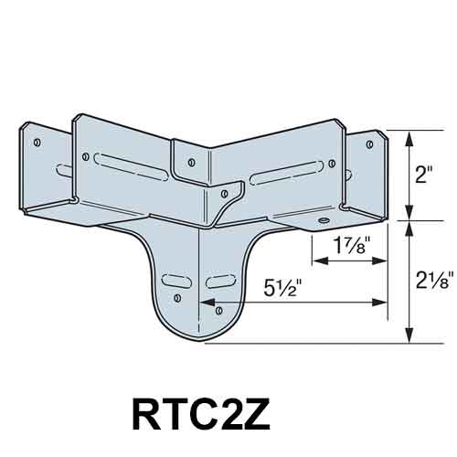 Simpson Strong-Tie RTC2Z Rigid Tie Corner Connector - Dimensions