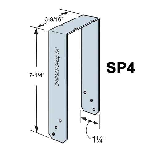 Simpson Strong-Tie SP4 Stud Plate Tie - Dimensions