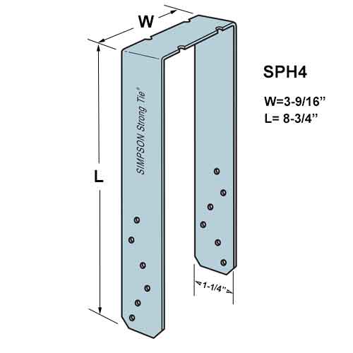 Simpson Strong-Tie SPH4 Heavy Stud Plate Tie - Dimensions