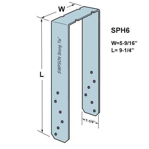 Simpson Strong-Tie SPH6 Heavy Stud Plate Tie - Dimensions